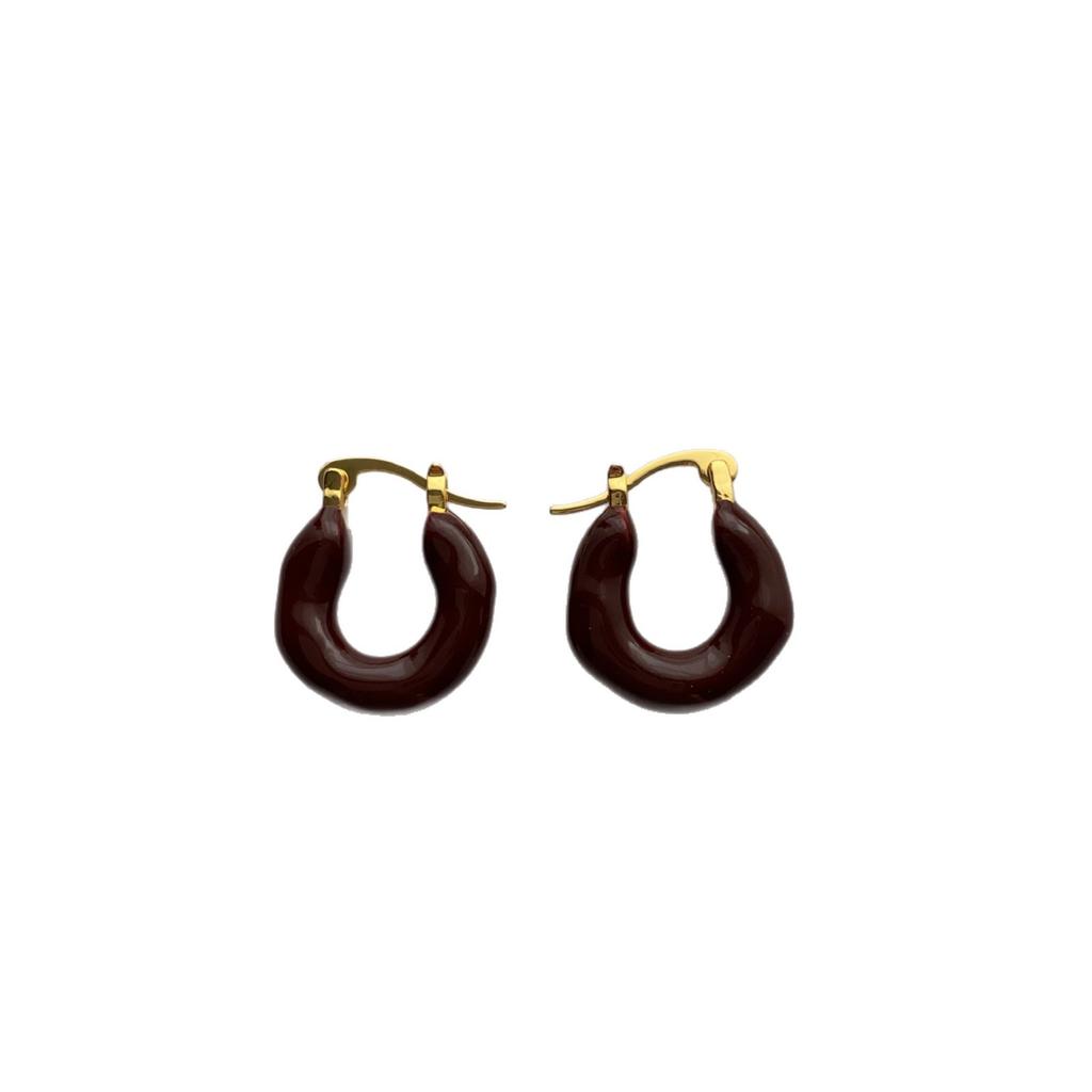 Fashion geometric red earrings women's niche retro sense trendy niche design sense premium earrings retro French earrings
