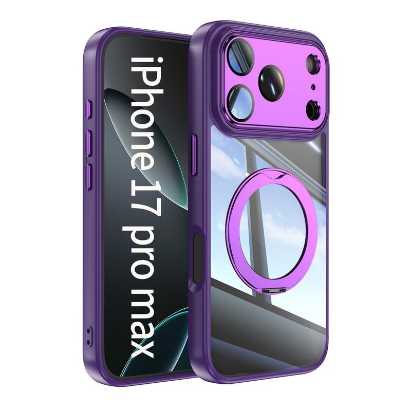 Magnetic Ring Stand Cover Case For iPhone 17 Pro Max 16 15 14 13 12 Pro Max Luxury Lens Protector Film Hybrid TPU+PC Clear Back Phone Holder Cover