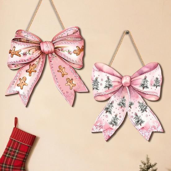 Yousheng Christmas Bow Wooden Door Sign 12 Inch Large Bow Hanging Welcome Sign Vintage Wall Art Door Hanger for Girls Room Dorm Apartment Porch Decor