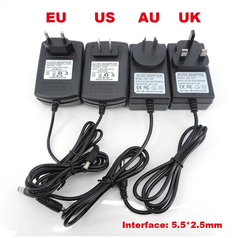 AC TO dc 12V 3A 3000MA EU US AU UK Power Supply 12V Transformer AC 220V TO 12V AC Power Adapter for LED strip Driver--