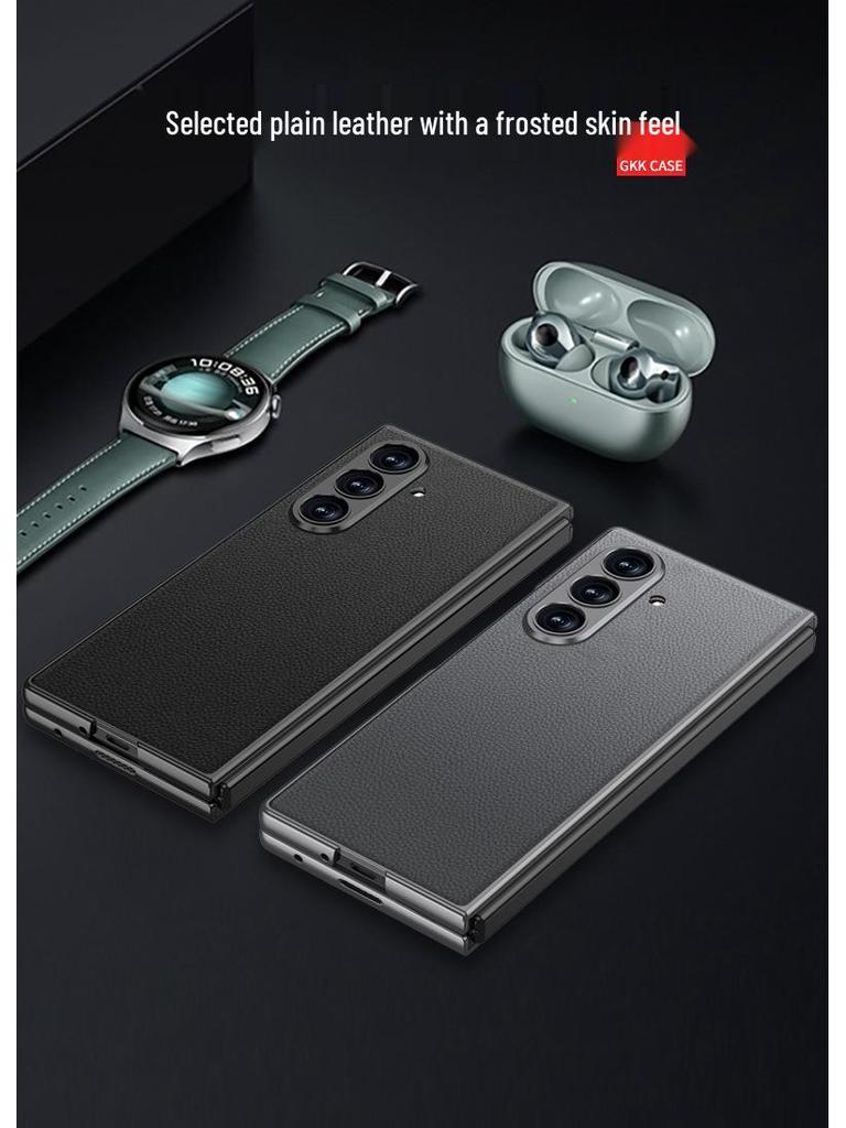 Ultra-Thin Samsung Z Fold7 Leather Case - Metal Paint, Solid Color, Integrated Shell Design