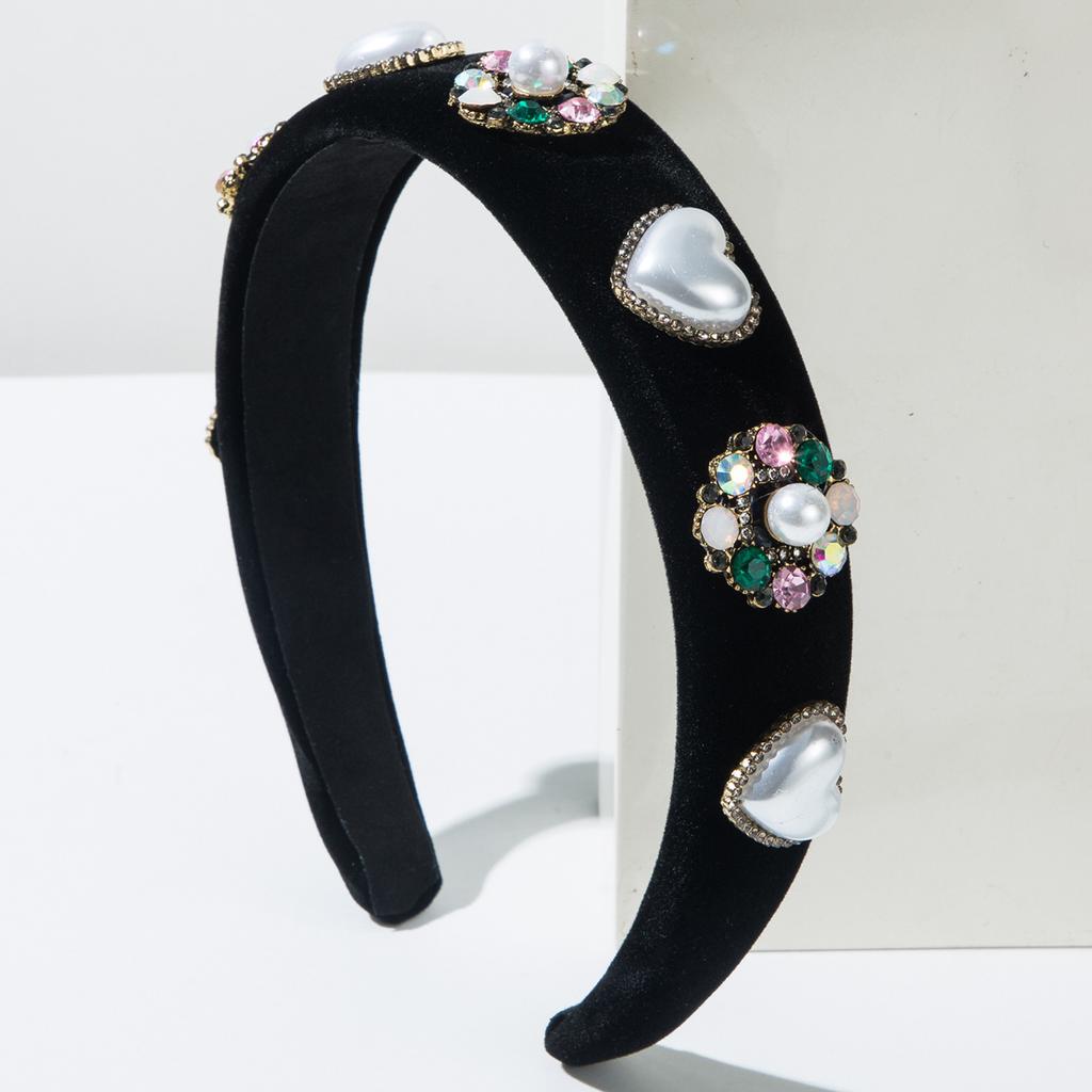 Cross-border European American Valentine's Day Alloy Pearl Peach Heart Diamond Sweet Elegant Hair Band Headband Festival Dating