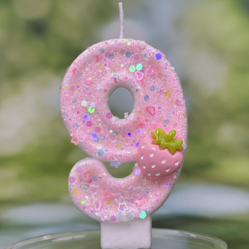 Digital Birthday Candles Cake Party Decoration Birthday Handmade Wax Pink Strawberry