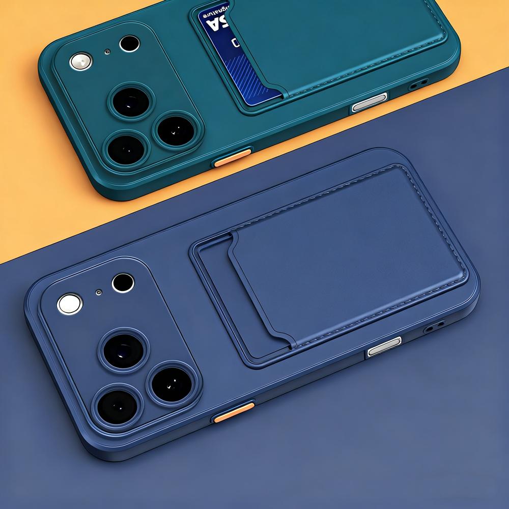 Luxury Soft Silicone Card Holder Wallet Phone Case for iPhone 17 16 15 14 Plus 13 12 11 Pro Max Shockproof Card Slot Back Cover