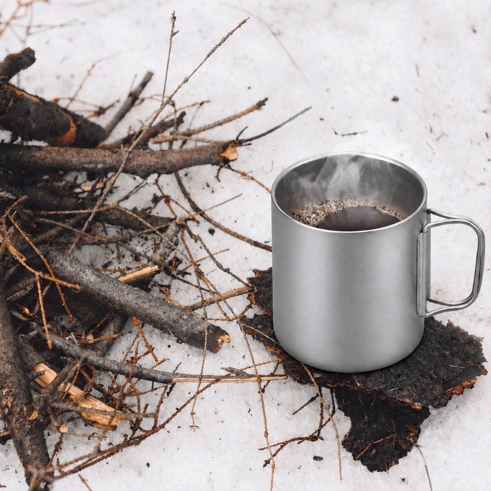 Foldable Handle Camping Mug Compact Outdoor Coffeee Bottle Portable Titanium Water Cup  Travel