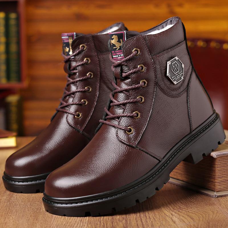 

2025 winter new wool velvet thickened warm high-top cotton shoes men s real cowhide Martin boots 44