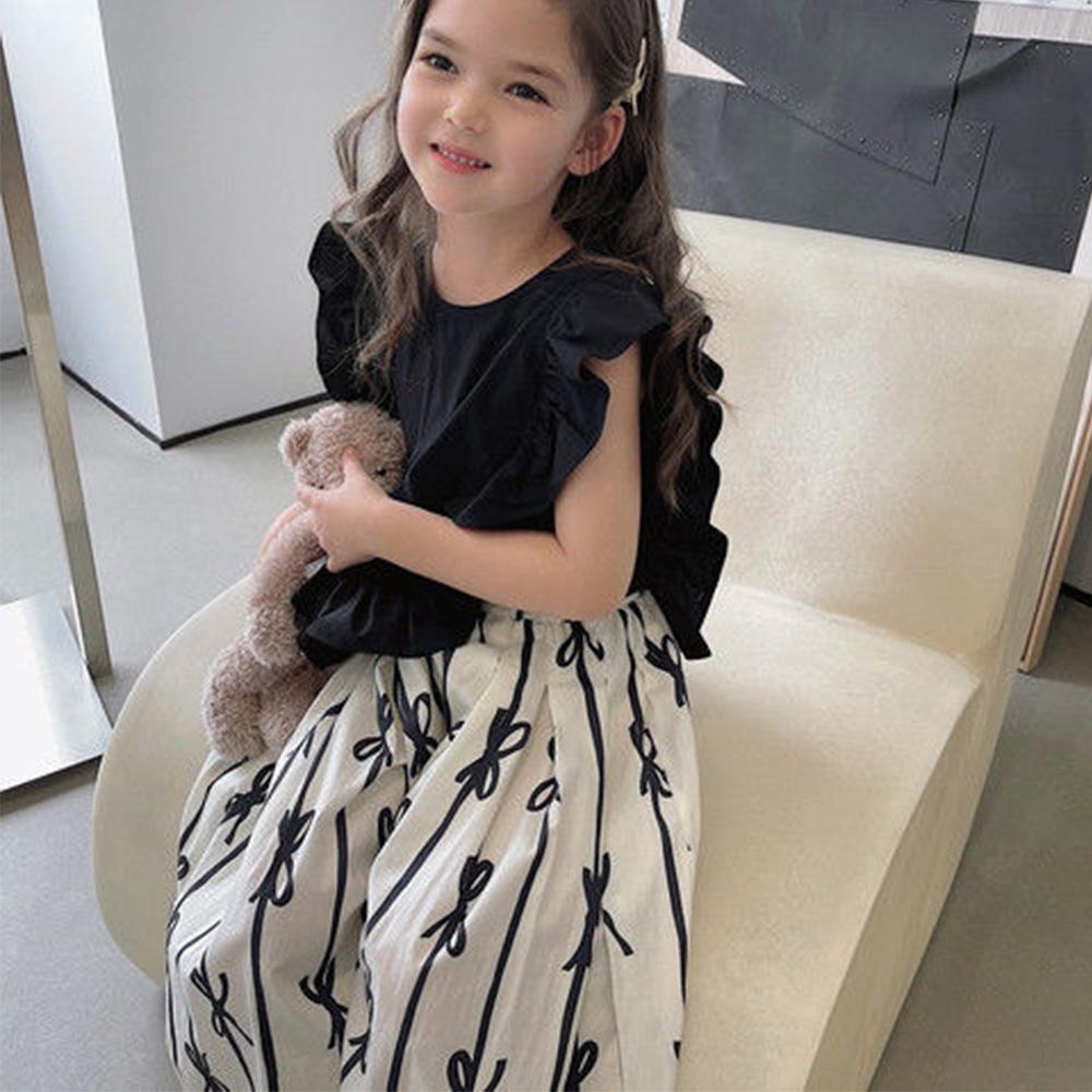 Girl's Summer Sweet Retro Set In Small Children Doll Shirt Top + Elegant Simple Half-body Skirt Two-piece Set