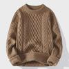 Men's Winter Cable Knit Sweater: Casual, Solid Color, Light Mature Style, Round Neck Pullover.