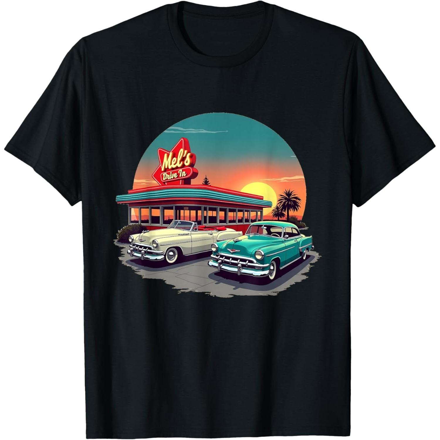 Retro 1950s 50s Mel s Diner Vintage Rockabilly Sock Hop T-Shirt S чёрный