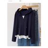 Women S Plus Size Hooded Long Sleeve Fake Two Piece T Shirt Loose Casual Top
