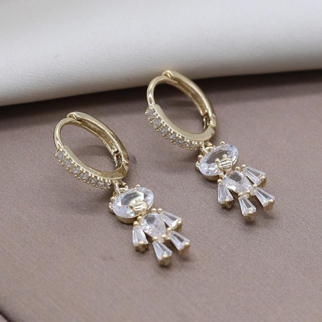 

14-каратное золотое покрытие, корейские ювелирные изделия, изысканные серьги-подвески в виде медведя из циркония класса ААА, милый подарок для девушки, элегантные женские повседневные рабочие серьги бронзовый