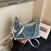 Fashion Denim Shoulder Bag for Women 2024 New Korean Style Crossbody Bag with Chain Cute Versatile Top-Handle Purse