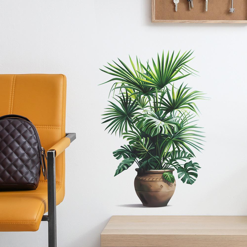 1PC Green Plant Potted Plant Simulation Flower Pot Wall Sticker Bedroom Living Room Foyer Home Wall Decoration Sticker