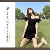AQUA Marine Tight Casual Shows Off Perfect for Nights Parties Off-the-Shoulder Dress, Black, Mini, Skirt, Dress, Instagrammable, Cute, Sexy,
