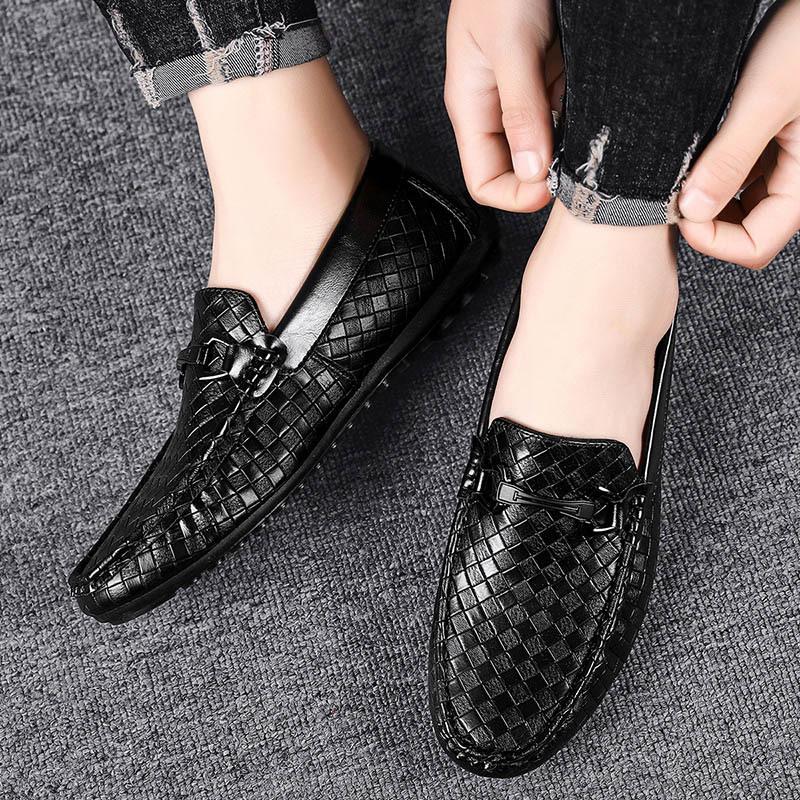 High-quality Plaid Doudou Shoes Korean Version Trendy Versatile Lazy One-pedal British Small Leather Shoes Breathable Business Men's Shoes