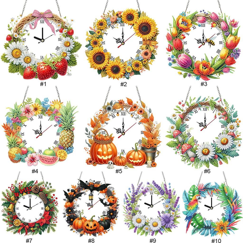 2D/Flat DIY Diamond Painting Set Clock Hanging Diamond Art Kits Rhinestone Diamond Art Clock Wall Pendants Wall Door Decoration