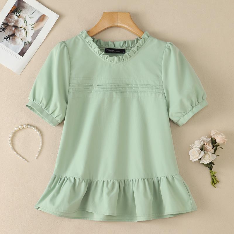 ZANZEA Women Casual Round Neck Solid Color Loose Short Sleeve Blouse S