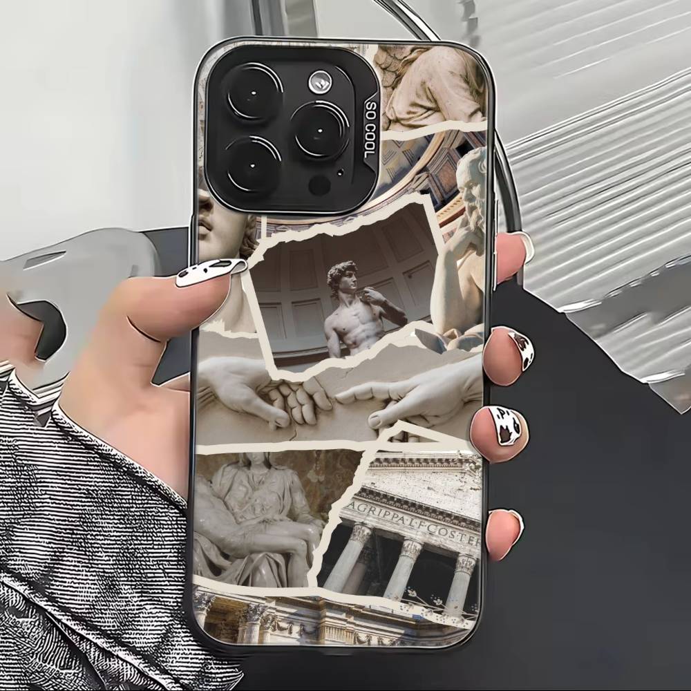 Custodia per Telefono Pittura Arte Rinascimentale R- Per iPhone 17,16,15,14,13,12,11 Plus,Pro Max,XS,Interno Placcato Argento Colorato