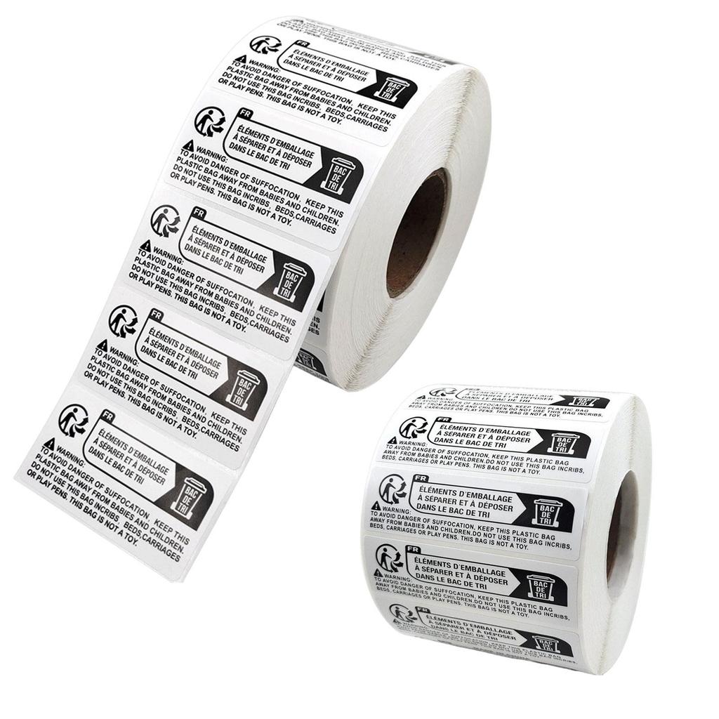 Ostrzeżenia przed uduszeniem 2000 etykiet prostokątnych Trzymać z dala od dzieci Ryzyko uduszenia Ostrzeżenie Samoprzylepne naklejki