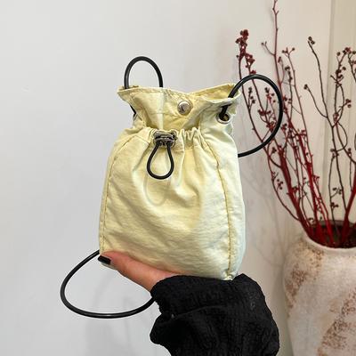 Minimalist Style Japan and South Korea Light Drawstring Canvas Trend 2025 Personalized Solid Color Shoulder Crossbody Change Mobile Phone Bag Women's 