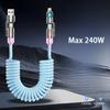4 in 1 PD 240W Fast Charging Spring Cable USB Type C To Type C L And Data Cable Wire For iPhone 15 16 Samsung Xiaomi