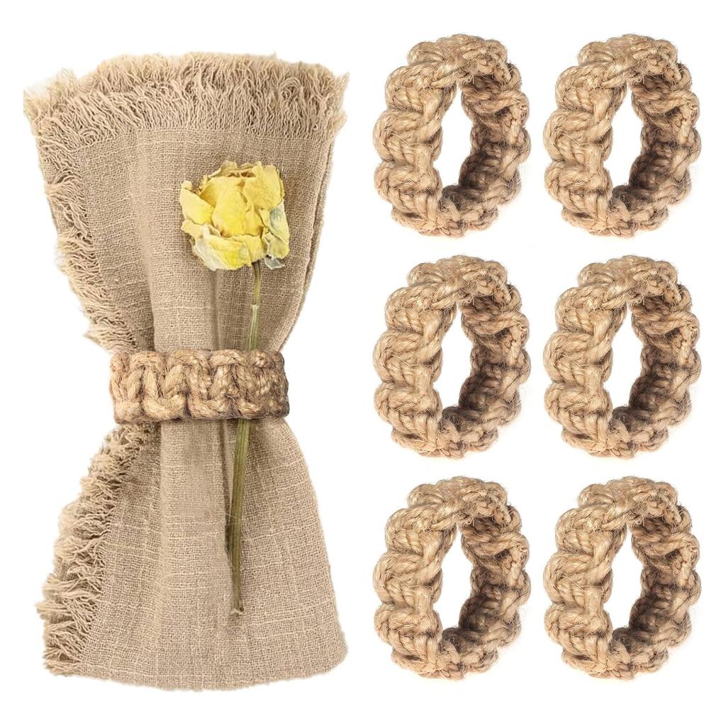 Bohemian Decoration - 6pcs Hemp Rope Napkin Napkin Clasps, to Clean, Suitable Parties, Weddings, and Festivals