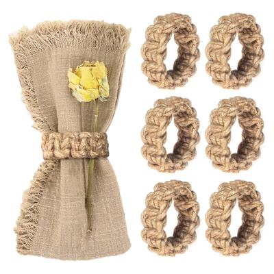 6PCS Linen Braided Napkin Ring Set, Handmade Braided Flower Shaped Jute Napkin Ring, Suitable for Dining Table, Nautical Napkin