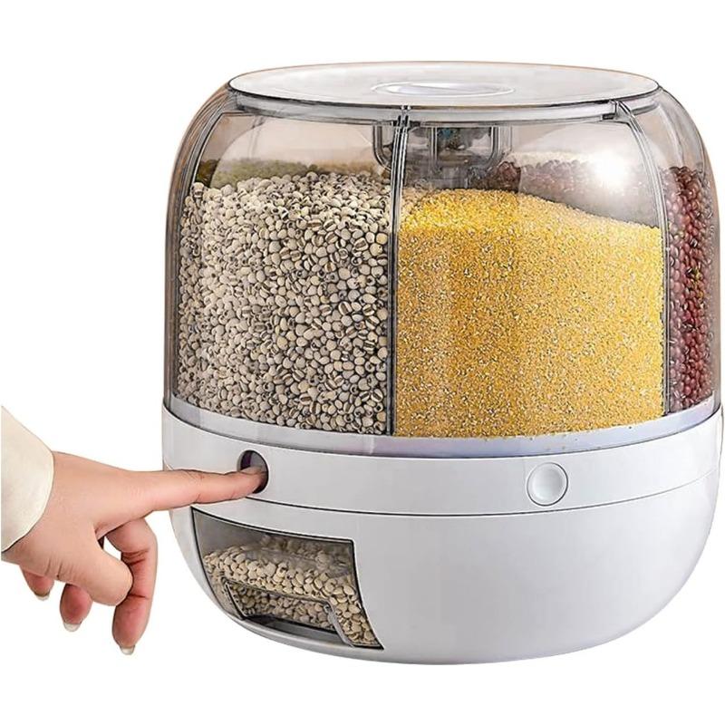 Rotating Grain Dry Food Dispenser Countertop - 6 Grids Cereal Tank Dispenser for Lentils, Rice, Beans - Kitchen Pantry Storage Container