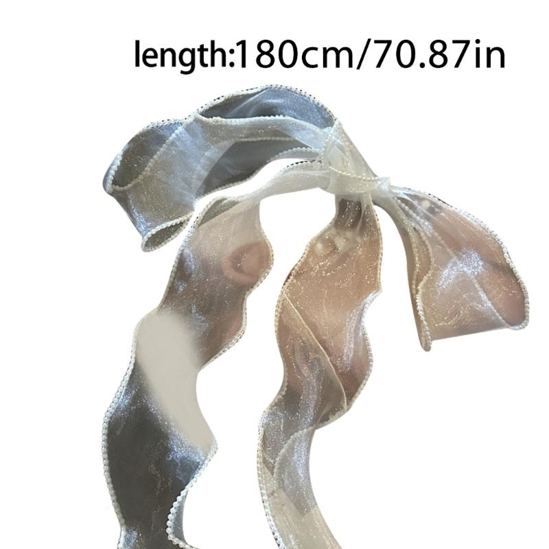 Beaded Trim Lace Scarf Decorative Hair Scarf Elegant Neckwear for Teens Girl Lace Tied Hair Scarf Neckwear Ribbon Scarf