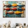 Rustic Wooden Frame Oil Painting of Colorful Fish for Home Decor