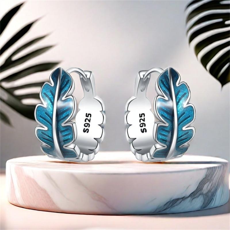 Real 925 Silver Earrings Blue drop rubber feather earrings For Women Wedding Engagement Earrings Jewelry Gift