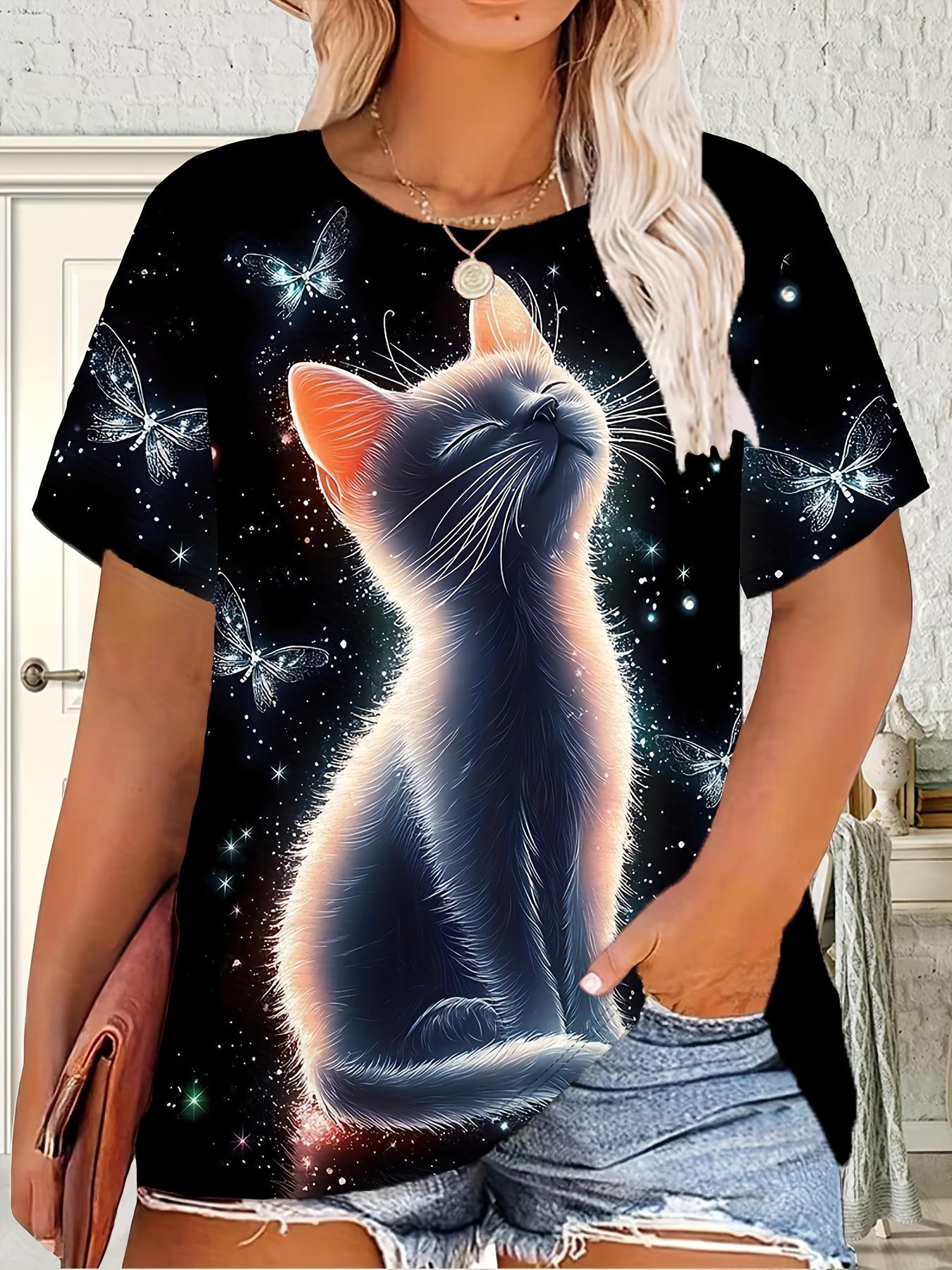

Casual Short-Sleeve Tops for Plus-Size Women. Perfect for Spring And Summer. Featuring Prints of Cats. Butterflies. And Cartoons 3XL дубильная кора
