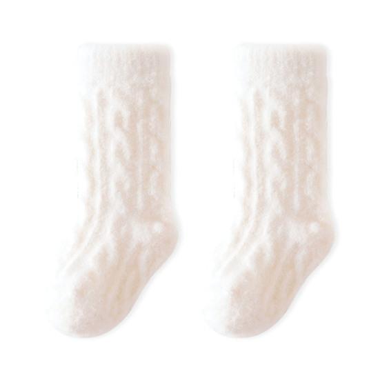 

1 Pair Winter Warm Baby Mid Tube Socks Thick Soft Toddler Socks with Non-Slip Stretchy Kids Mid-Crew Thermal Socks S білий