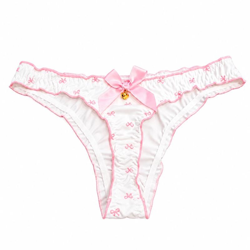 Female Summer Sexy Cute Small Broken Flower Pearl Bow Low Waist Thong Underwear