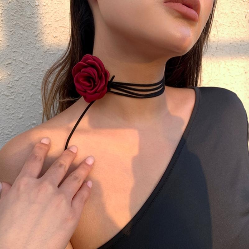 Black Camellia Collar Choker Chain Gothic Rope Choker Necklace Costume Party Pom Vampire-Choker for Women and Girls