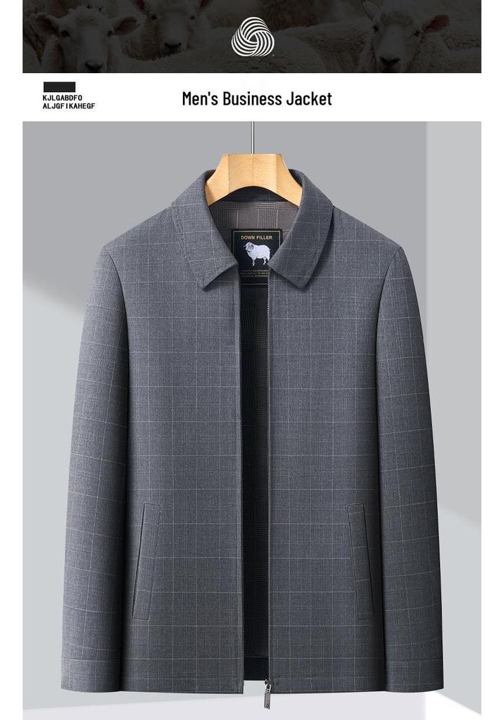Spring & Autumn Men's Plaid Lapel Jacket for Middle-aged & Elderly - Business Casual Dad Outerwear