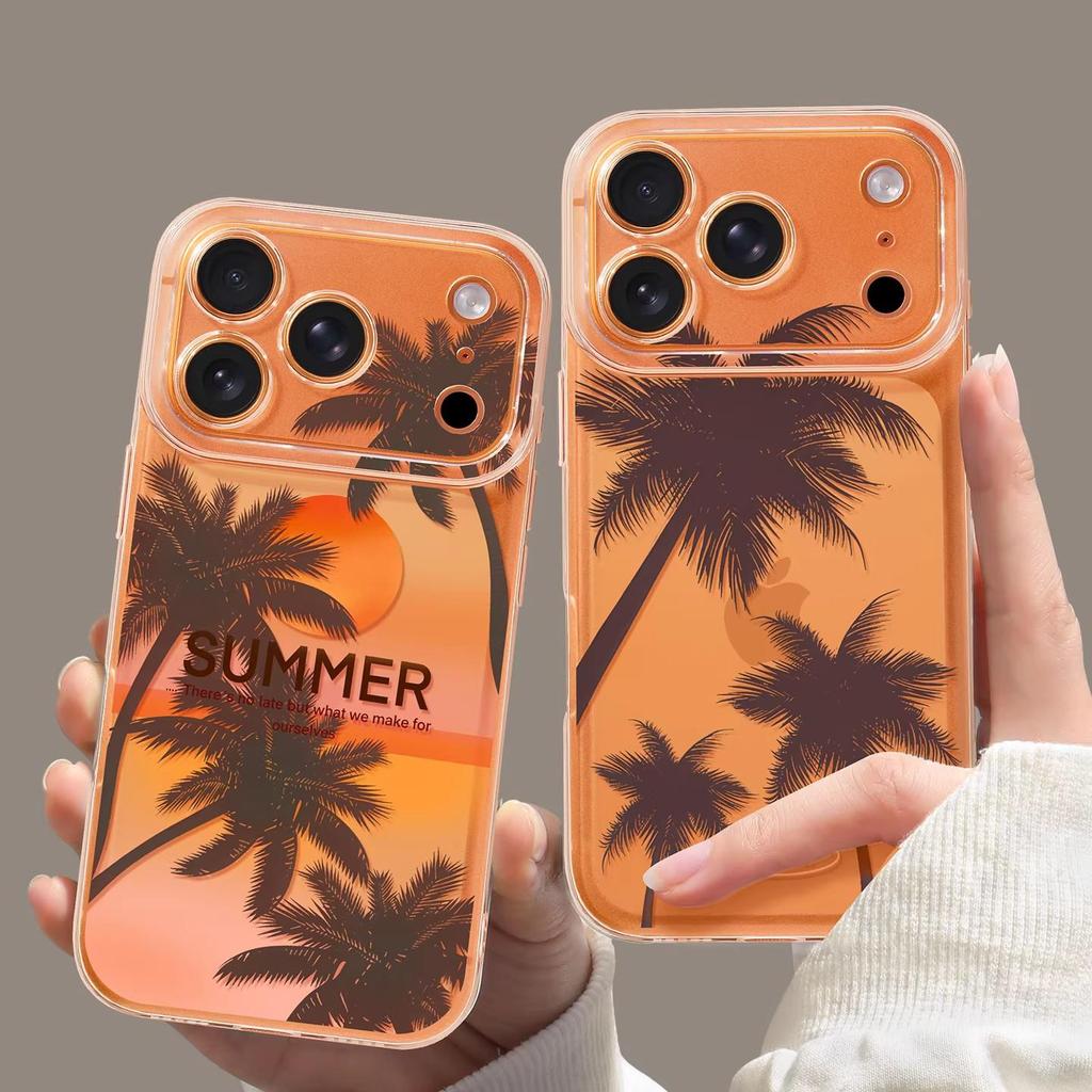 Summer Coconut Tree Phone Case for iPhone 17, Compatible with 12-16 Pro Max, Apple 15, 14, 13, Couple Set