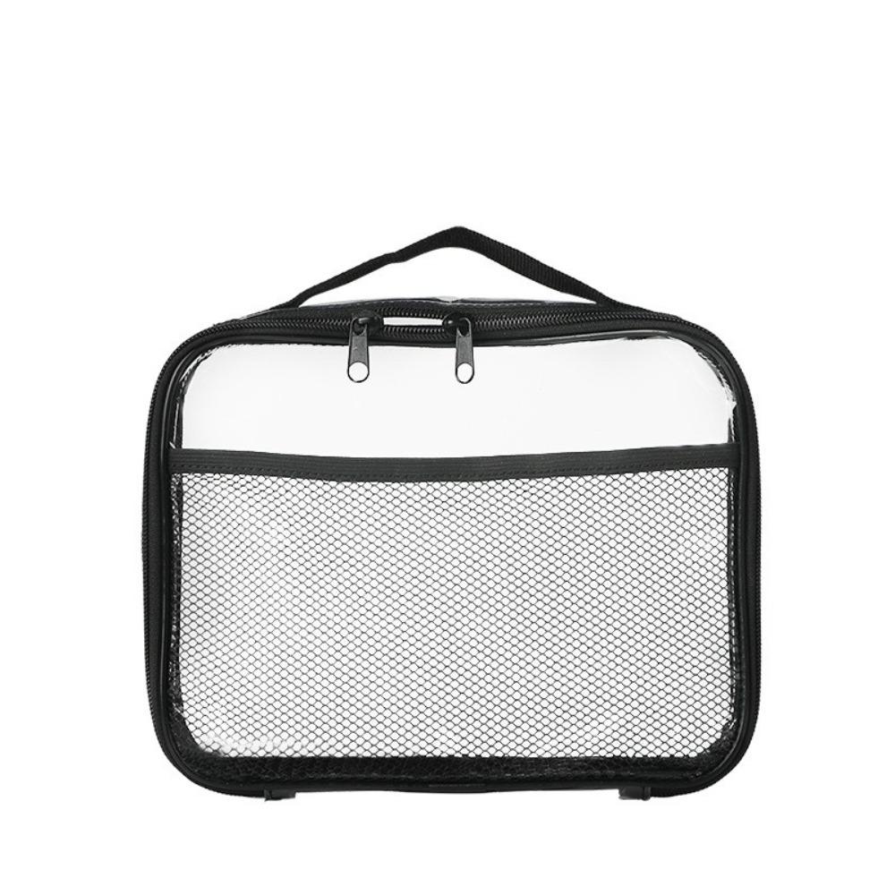 Large Capacity Makeup Storage Bag PVC Clear Handbag Portable Stationery Organizer Pouch  Travel Black L