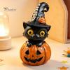 Creative Gift for Halloween Lovers Black Cat & Pumpkin Resin Ornaments, Cute Desktop Figurines, Artistic Craft Collectibles Cartoon And Statue