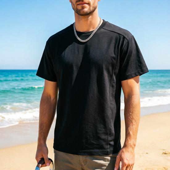 Men Crew Neck T-shirt Set-in Shoulder Solid Color Tee Breathable Loose Fit Casual Stylish Tee Shirt for Daily Life Street Office