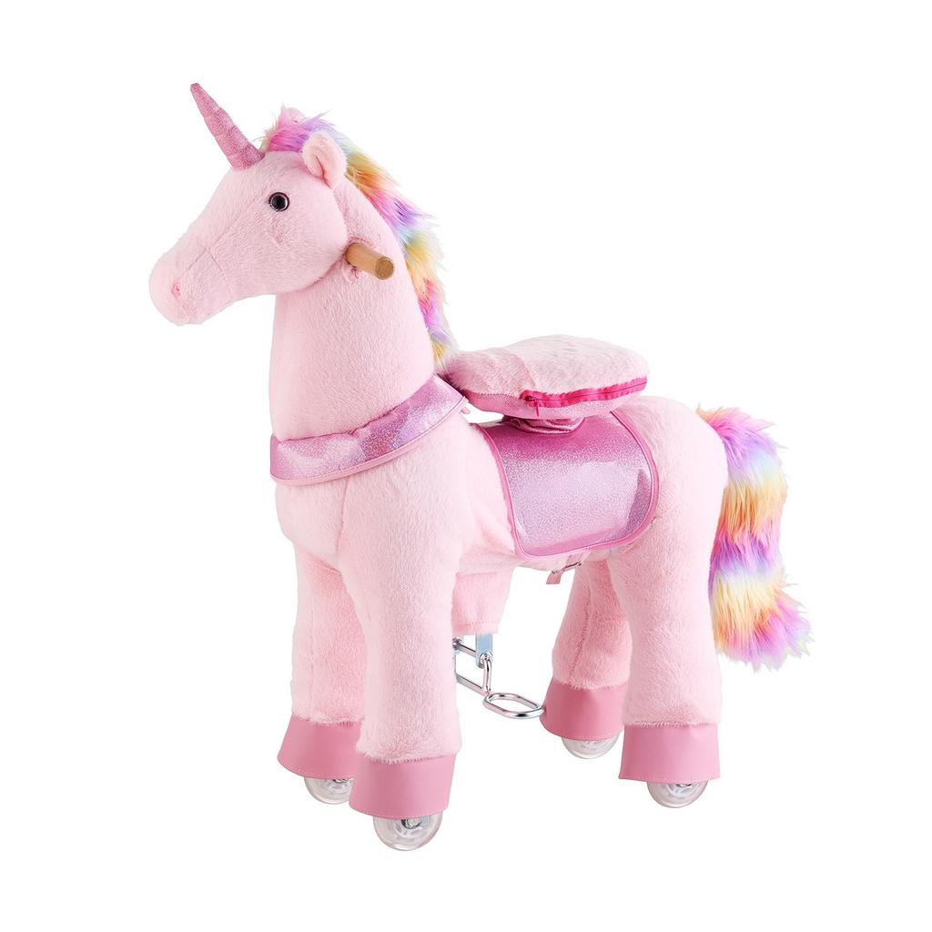 Ride On Horse, Riding Pink Unicorn Toys for Kids, No Battery Required, Smooth Wheels with Anti-Roll Stop Ring, Upgraded Raised Seat, Handles, Pedals,