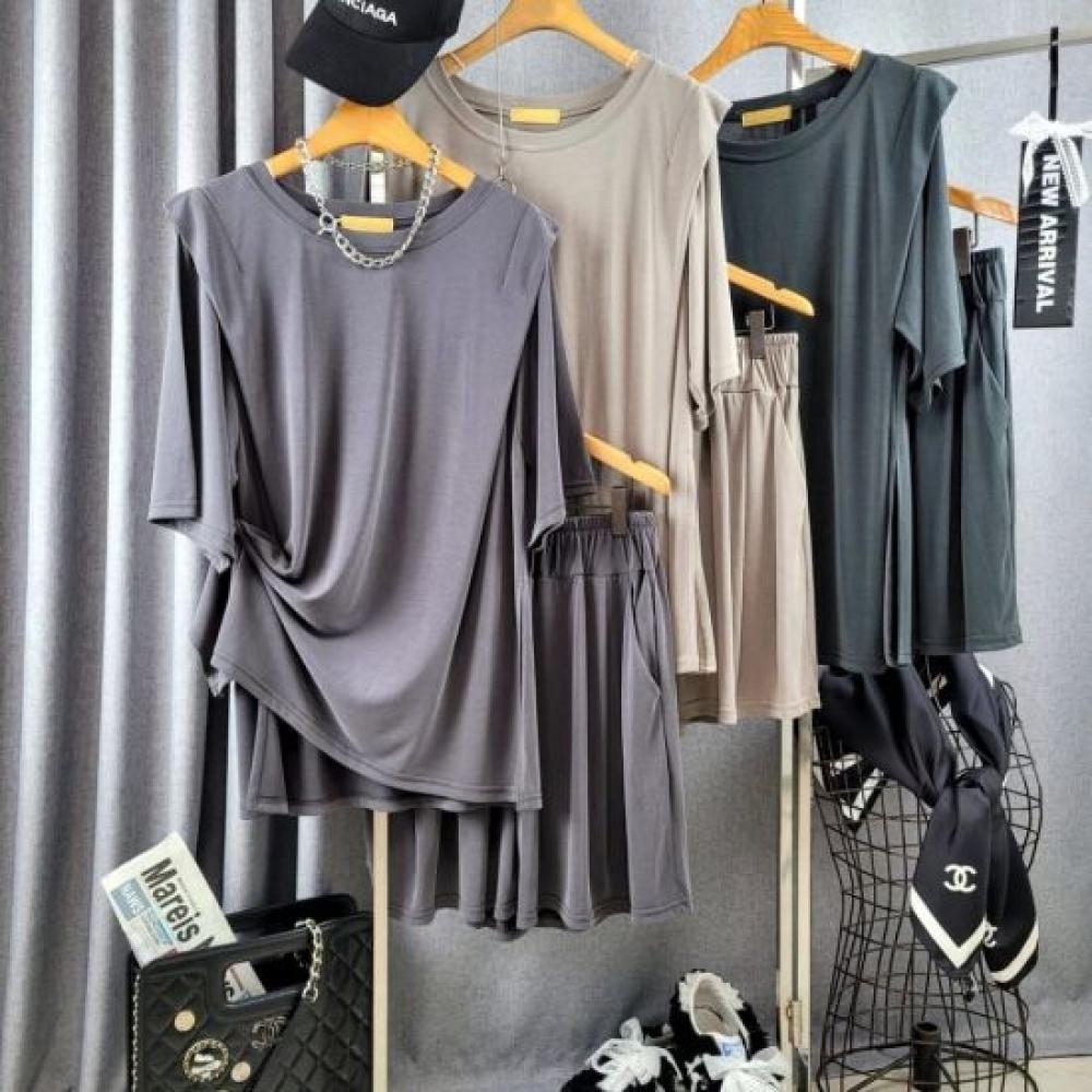C S In The Room Women Shale Modal SpliT wIng T ShirT   bandIng ShorTS SeT 3Color
