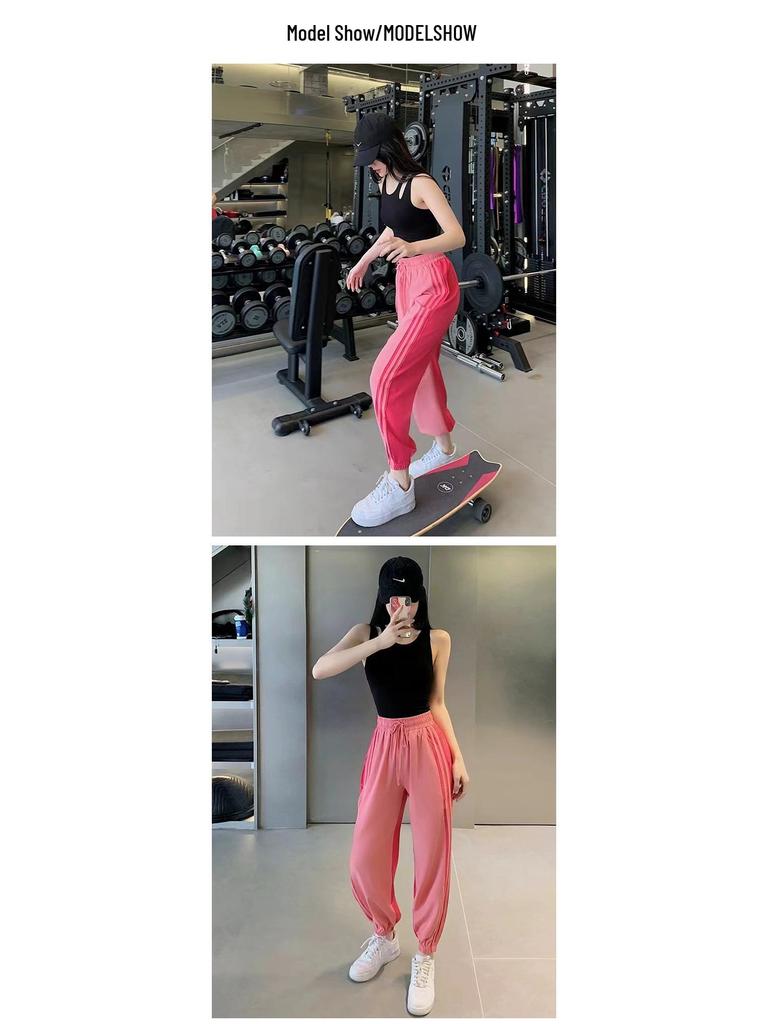 Women's Colorblock Drawstring Yoga Pants - Casual, Breathable, Quick-Drying, Loose Fit with Ankle Cuffs for Spring/Autumn Sports & Fitness.