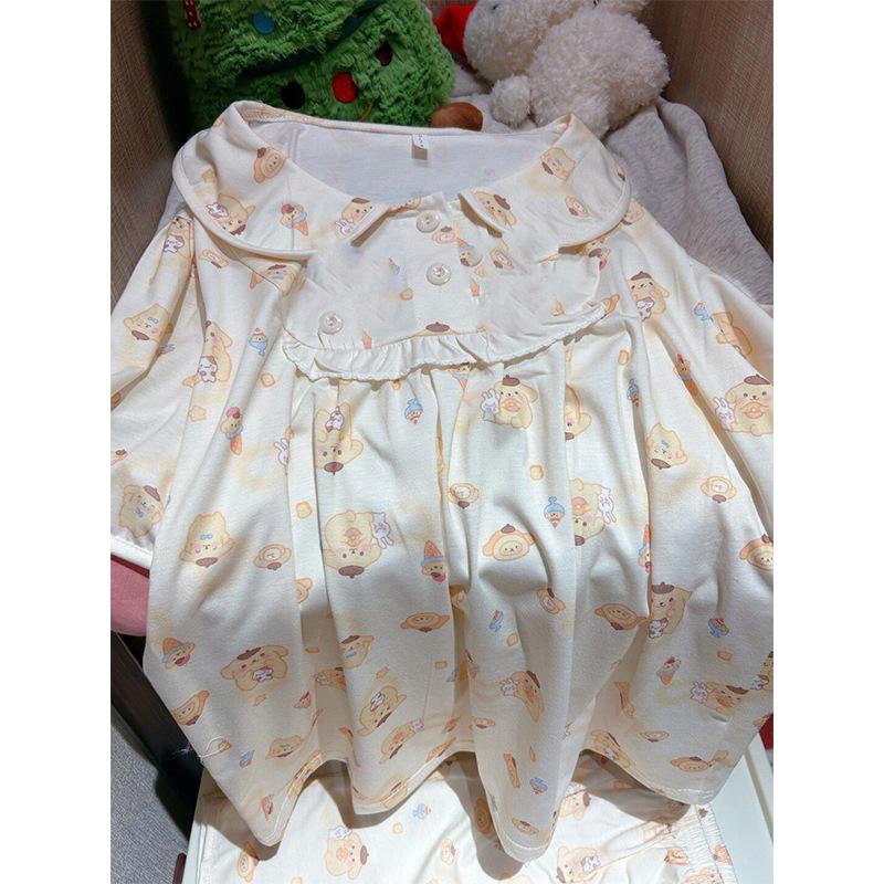 

Soft cute princess style cone pudding dog pajamas women s summer doll collar short-sleeved shorts set can be worn outside loungewear S