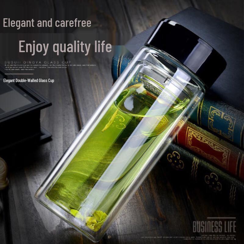 Mianai Double Wall Glass Tea Infuser Cup Black Lid