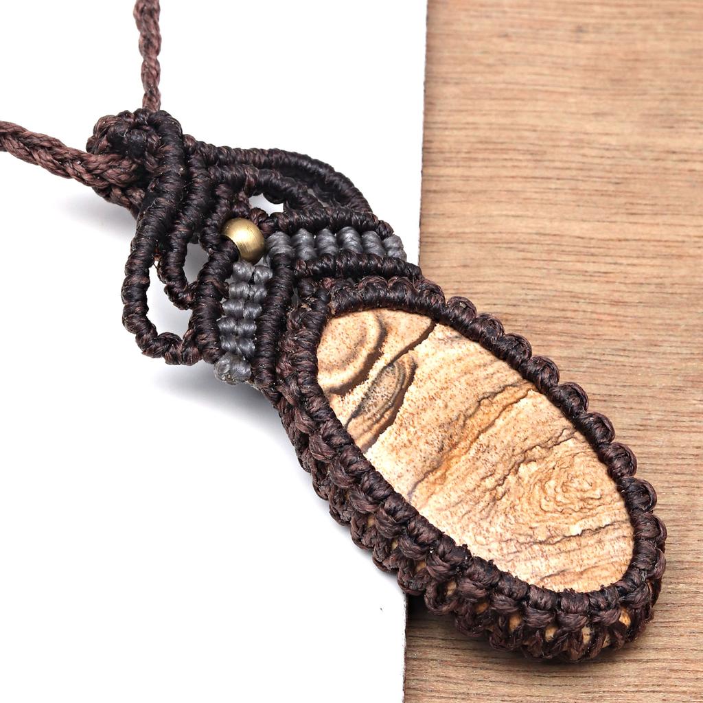 Pendant Necklace Macrame Picture Jasper The Yoga Crystal ? Gemstone Jewelry