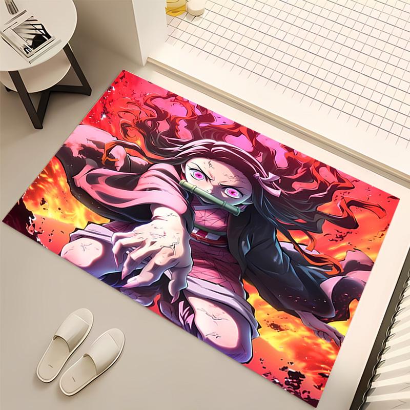 1pc Demon Slayer Nezuko Print Area Rug - Soft, Washable Non-Slip Indoor Mat, Living Room, Home Office Decorative Rug,Office Decorative