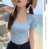 Burgundy Crew Neck Front Shoulder Short Sleeve T-Shirt Women's Summer New Korean Slim-fit Versatile Design Niche Top