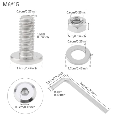Smgda 20-Pack M6 X 15mm Flat Head Socket Cap Screws, Flat Head Bolts with Nuts, Washers, and Allen Wrench, 304 Stainless Steel Bright Finish Hex Socke
