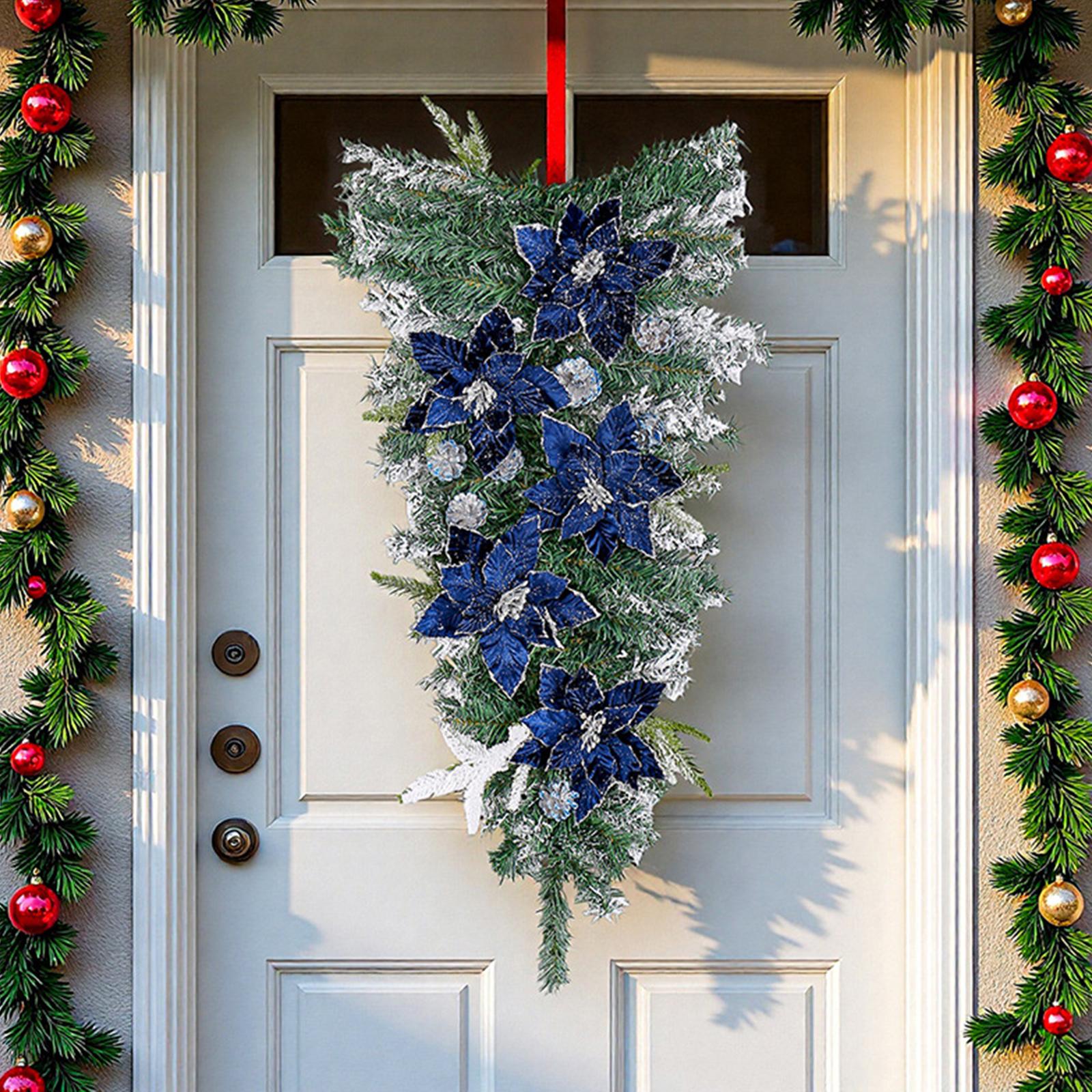 

Подвеска для украшения рождественской елки вверх ногами, Синий рождественский цветок с пайетками и бархатной имитацией цветка, Украшение для рождественской вечеринки One Size